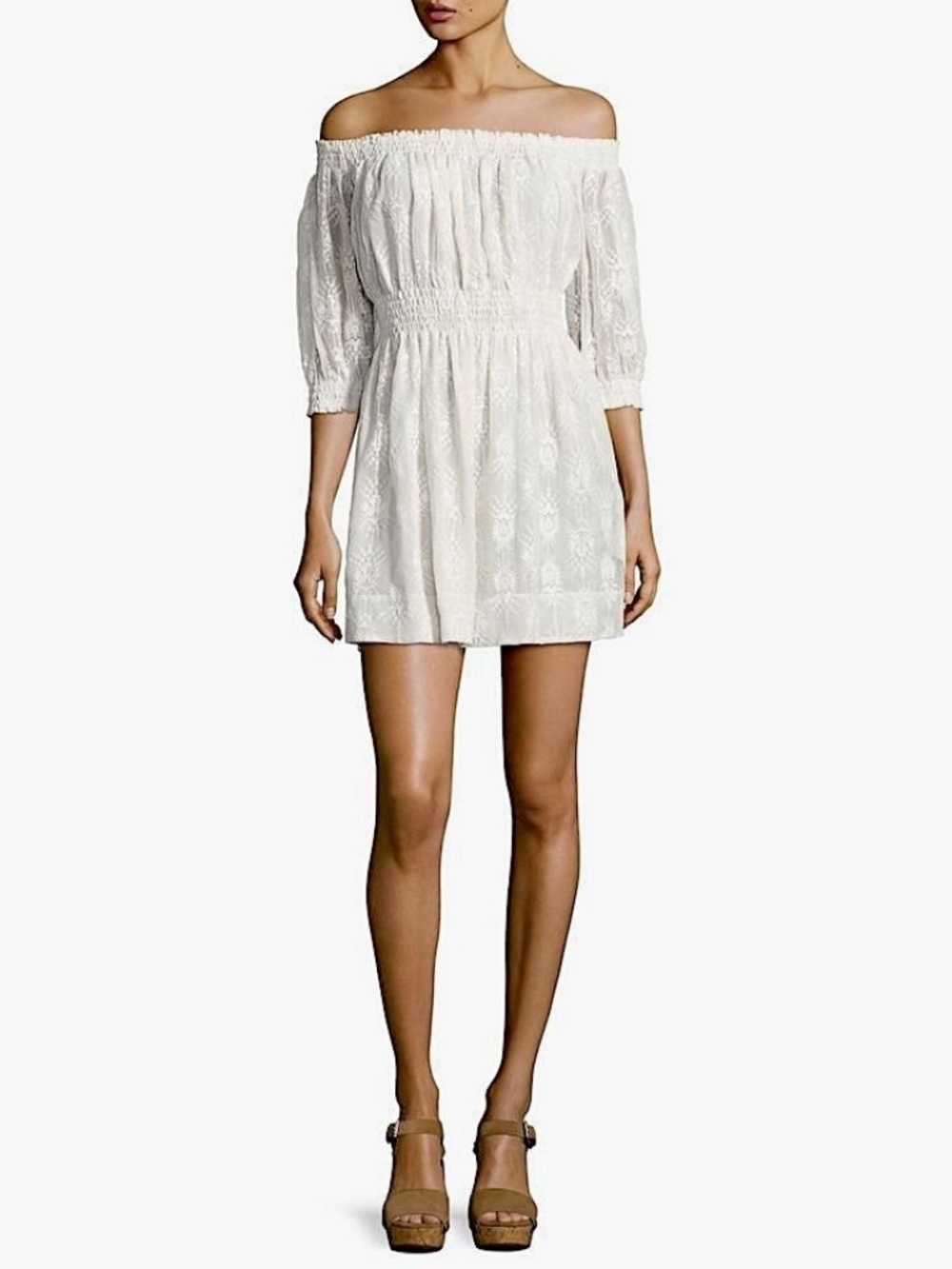 Rebecca Taylor Selina Embroidered Off Shoulder Dress Medium